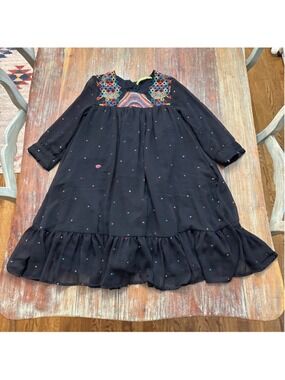 Rapsodia Black Embroidered Polka Dot Mini Dress Small